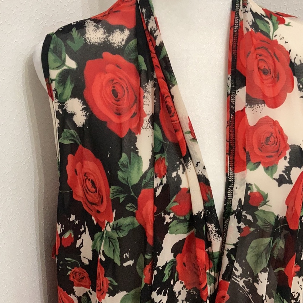 EUC Crazy Train Ruidosa Rose Red + White & Black Sleeveless Kimono Size XL - Picture 8 of 12